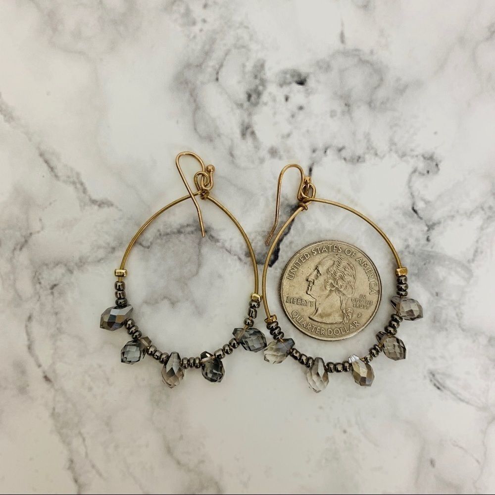 Crystal & Seed Skinny Hoop Earrings - Picture 3 of 5